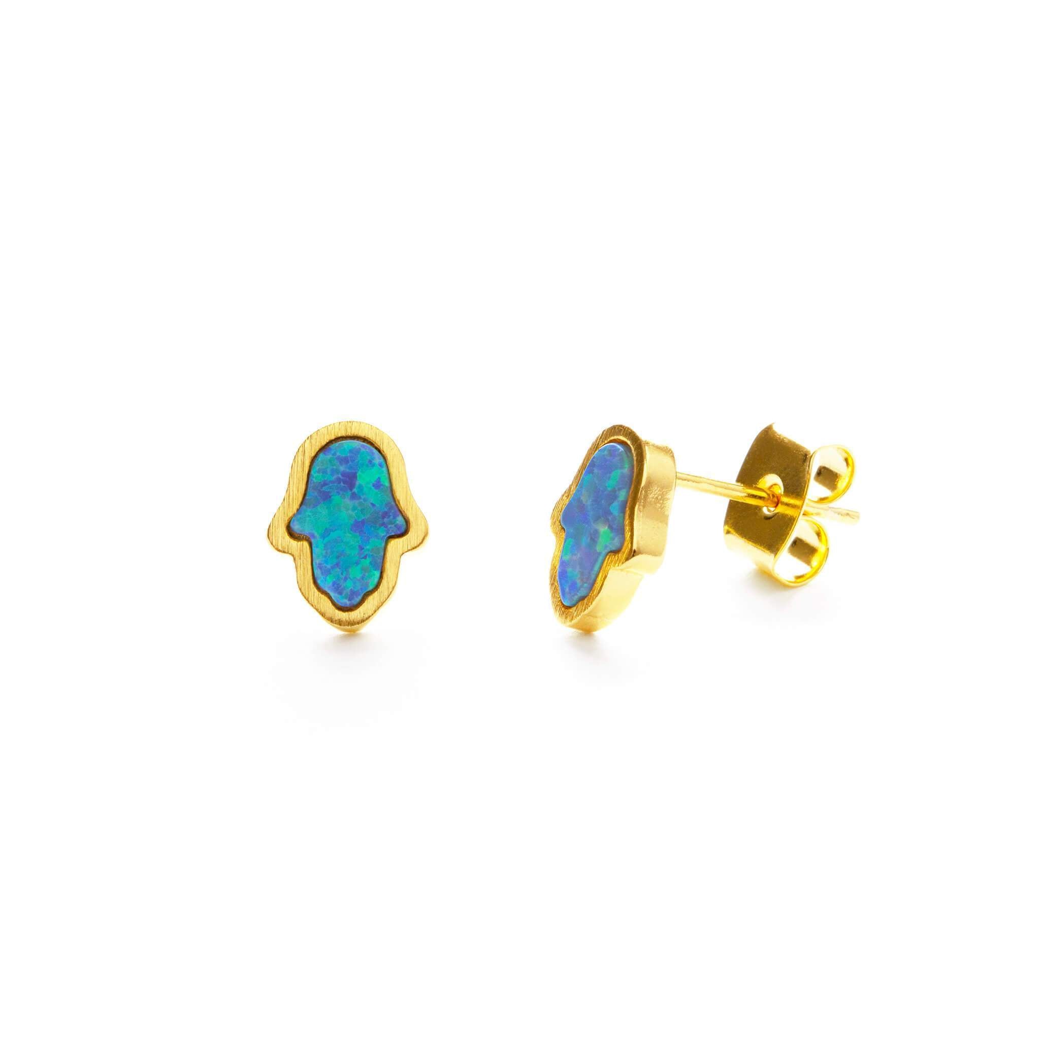 Hamsa Blue and Gold Opal Studs、mySite、topwebapps