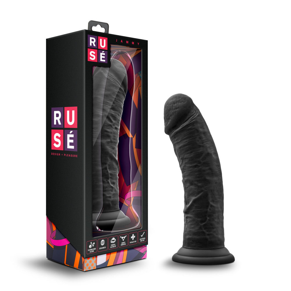 Ruse By Blush® | Jammy Realistic Curved G-Spot Black 8-Inch Long Dildo With Suction Cup Base、mySite、bottomscart