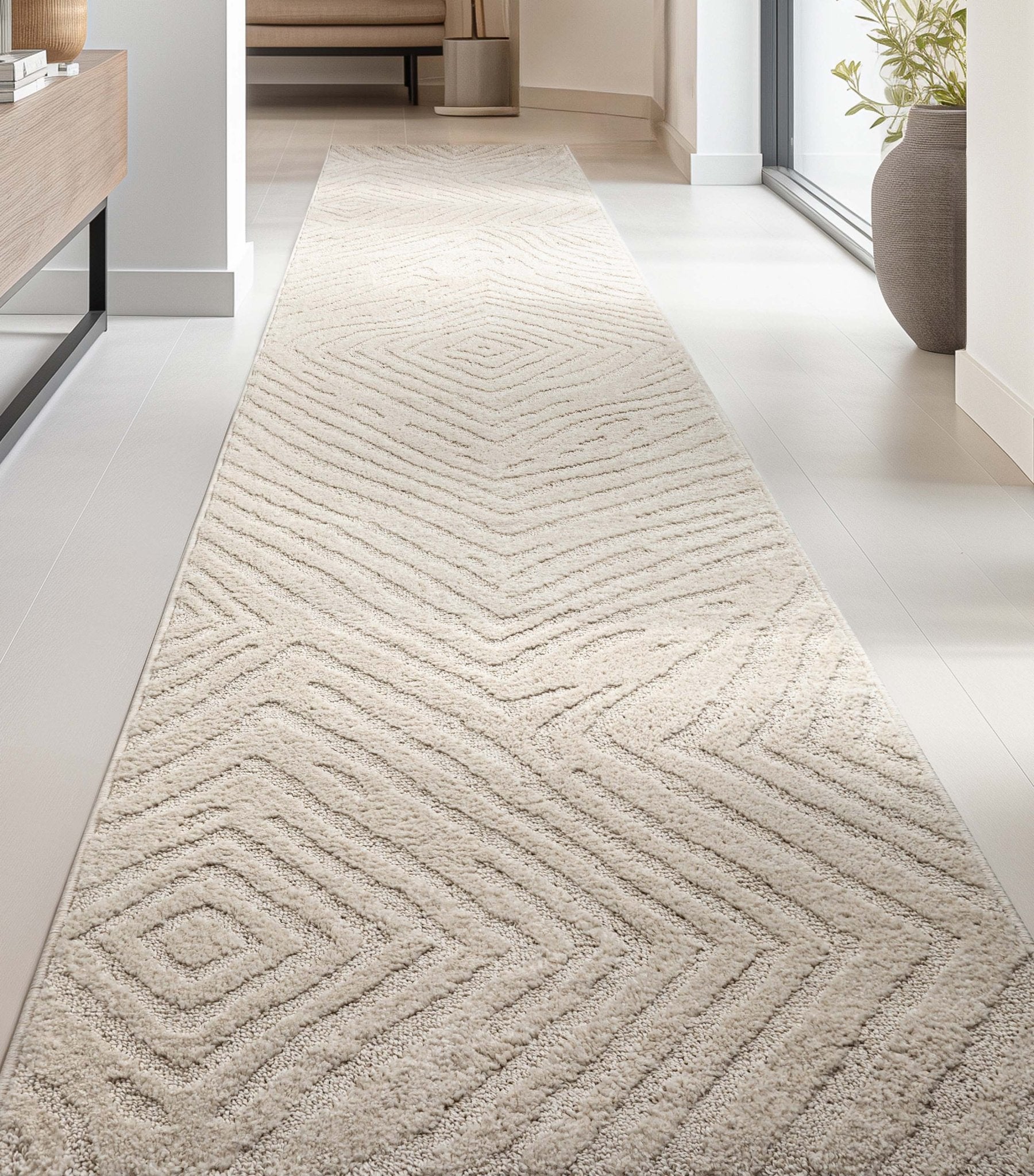 Custom Size Runner Relajo Modern Solid & Striped Ivory Choose Your Width x Choose Your Length Hallway Runner Rug、mySite、gigharbornorthrealestate