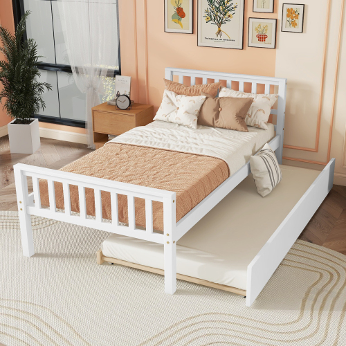 Twin Bed with Trundle, Platform Bed Frame with Headboard and Footboard, for Bedroom Small Living Space,No Box Spring Needed,Grey(New SKU:W504P148530)、、casual
