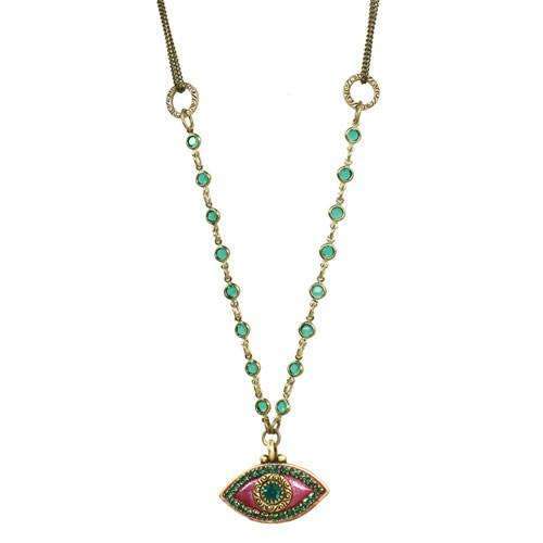 Michal Golan Purple and Green Evil Eye Beaded Necklace、mySite、topwebapps