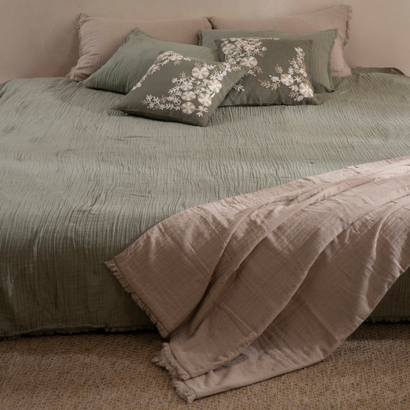 Linen Blossom Stitch Cushion Cover | Olive | 45 x 45 cm、mySite、camillekostekn