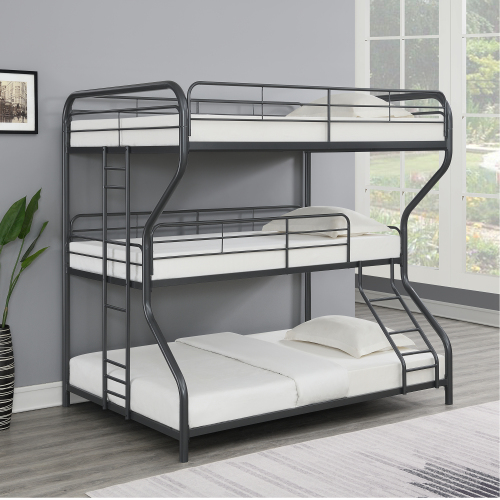 Furniture Triple Bunk Bed, FULL/FULL/FULL, black、、casual