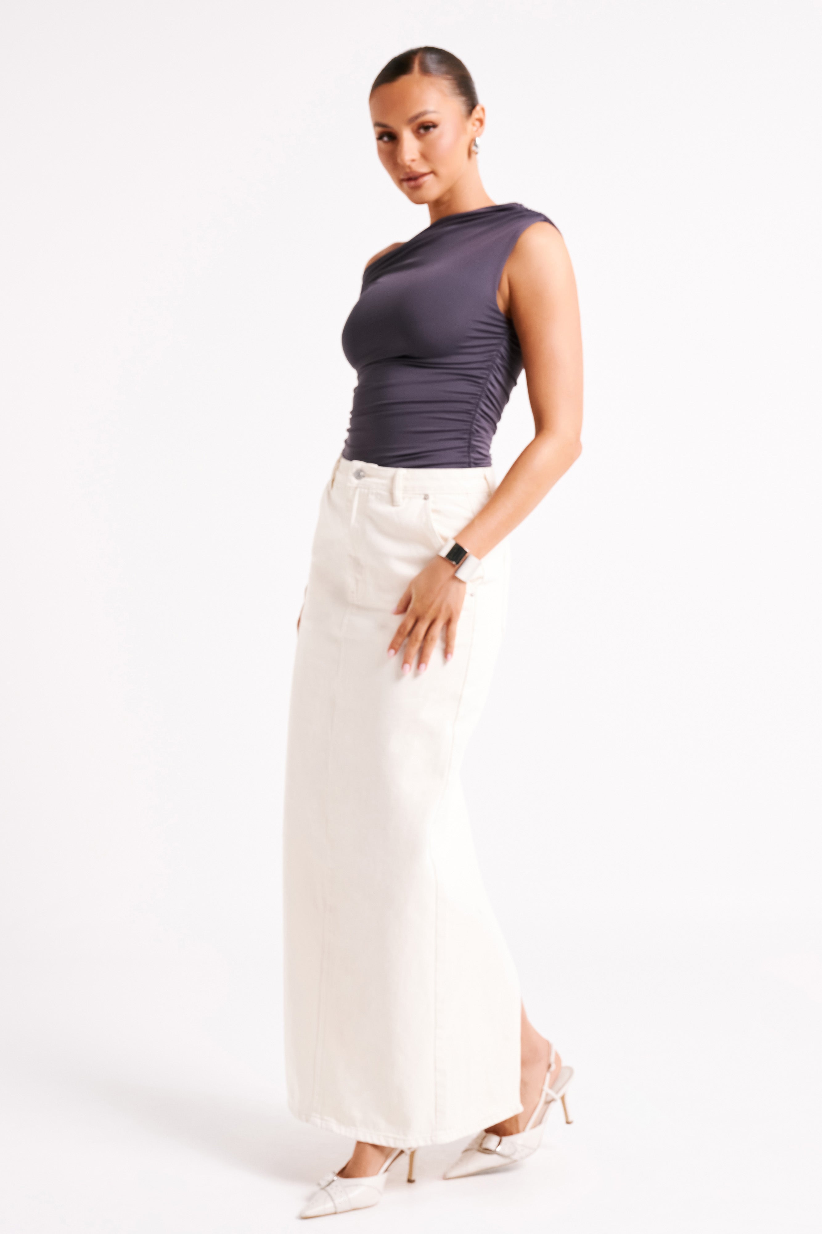 Alayna Recycled Nylon Ruched Top - Charcoal、mySite、solidvoid