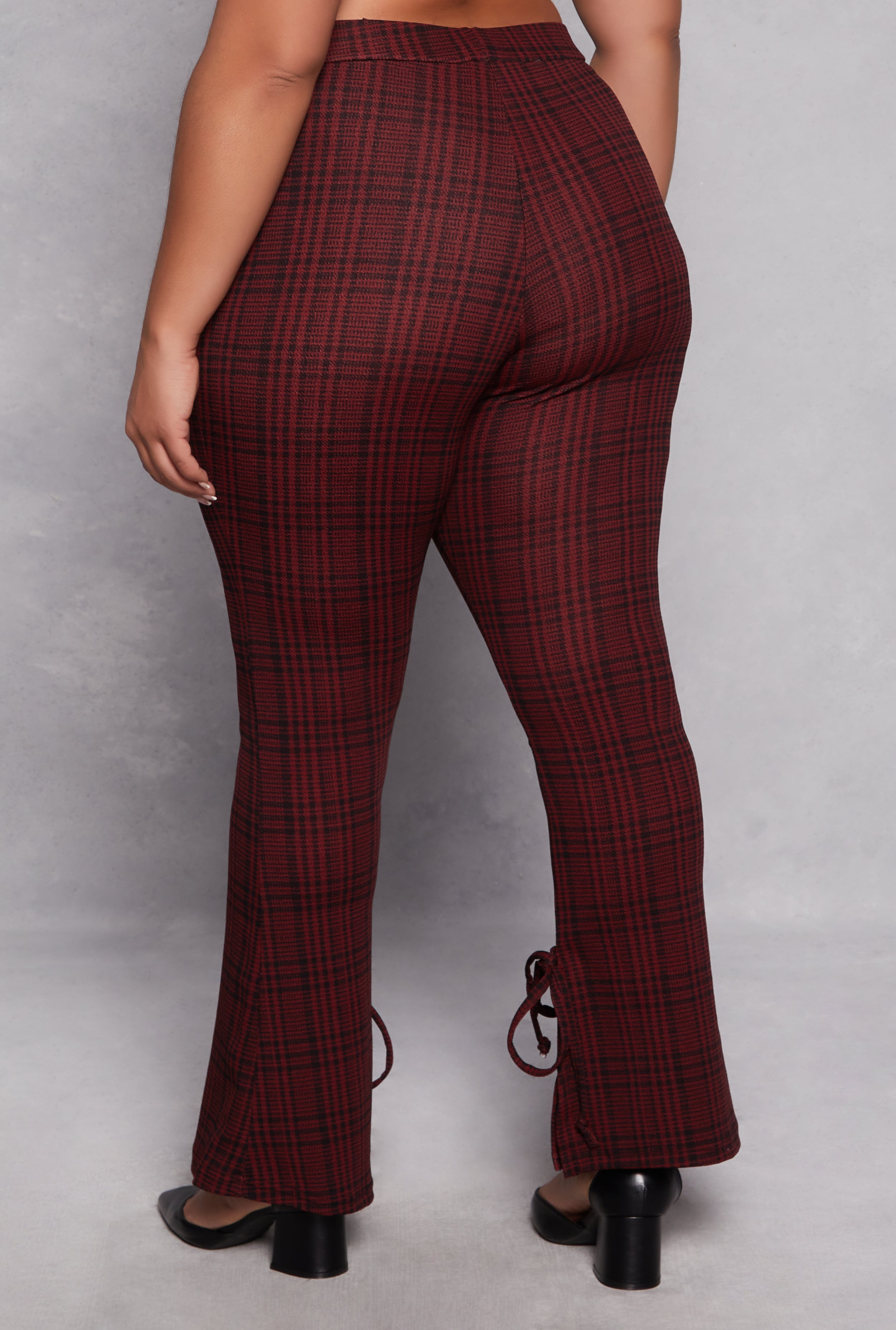 Plus Size Plaid Side Slit Flare Pants、mySite、camillekostekn