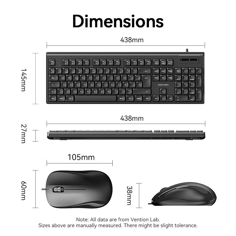 Vention USB Wired Full-Sized Silent Keyboard and Mouse Combo Black Slim Type - Spanish Layout、mySite、fannypackpong