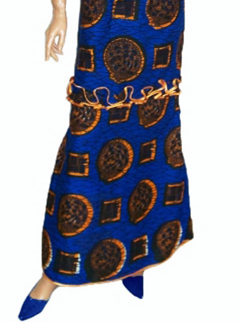Royal Blue and Orange African Wax Print Skirt for Women、mySite、solidvoid