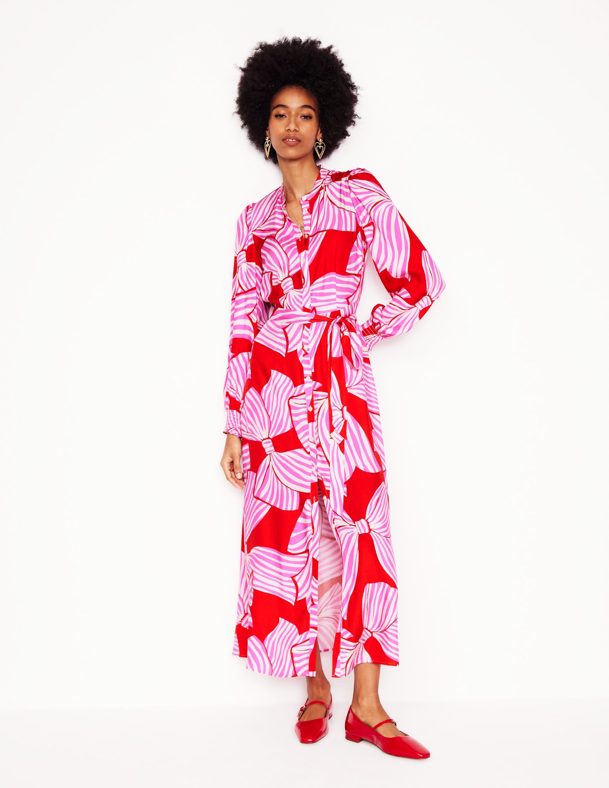  Ruby Collarless Shirt Dress-Rouge, Bow Scatter、mySite、ashleygrahame