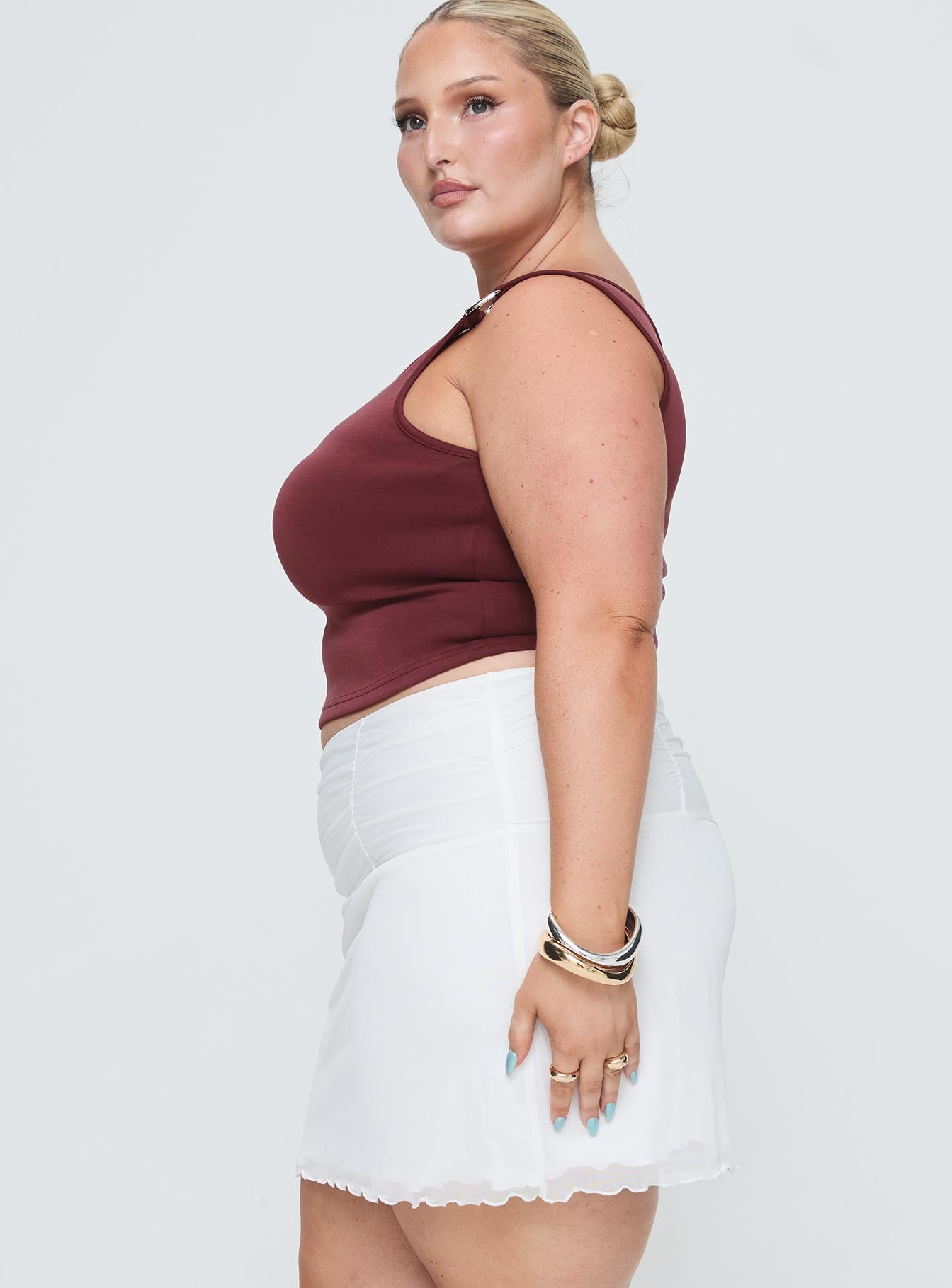 Meredith Ruched Mini Skirt White Curve、mySite、solidvoid