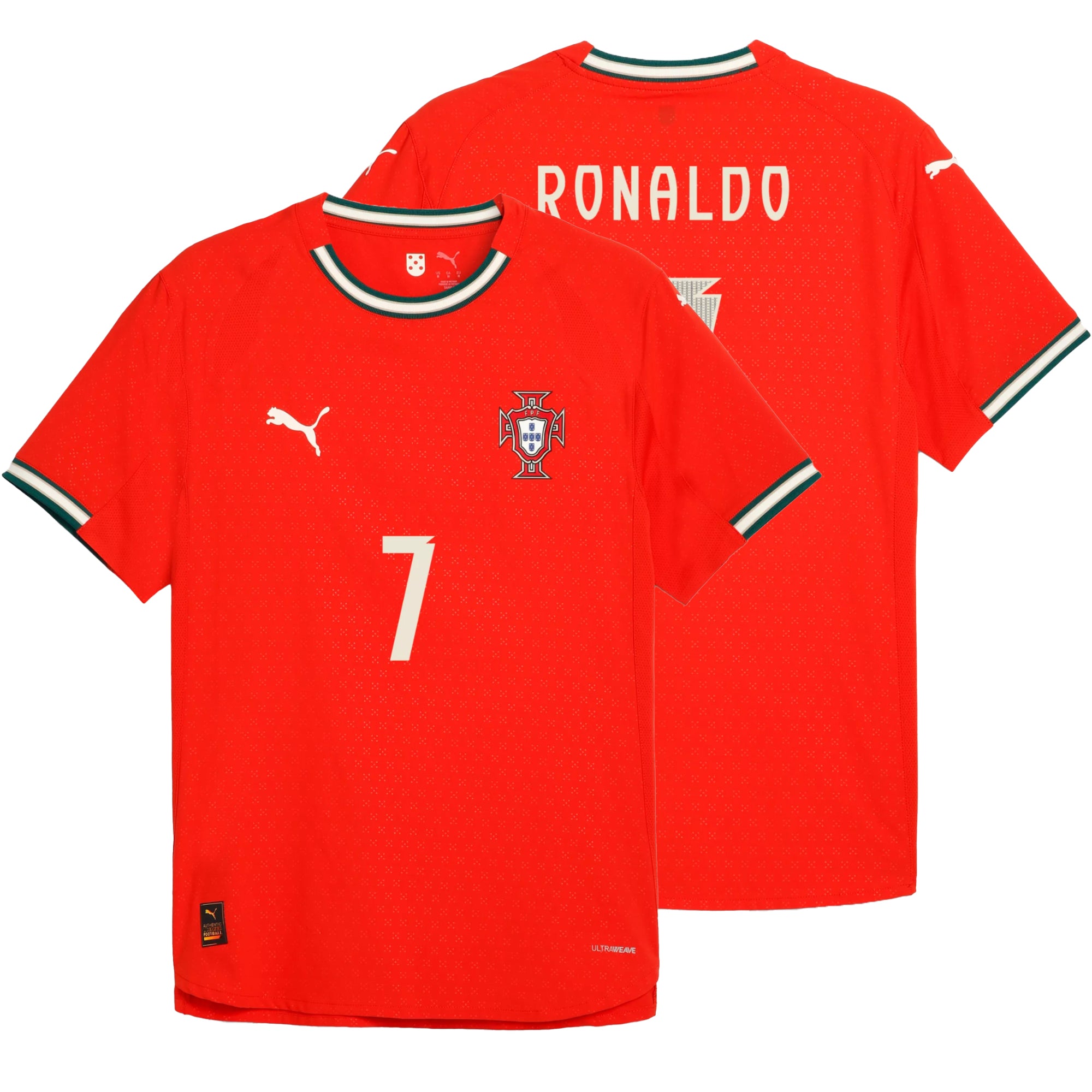 PUMA Men's Portugal 2025/26 Authentic Home Jersey w/ Ronaldo #7 Printing、mySite、noshort