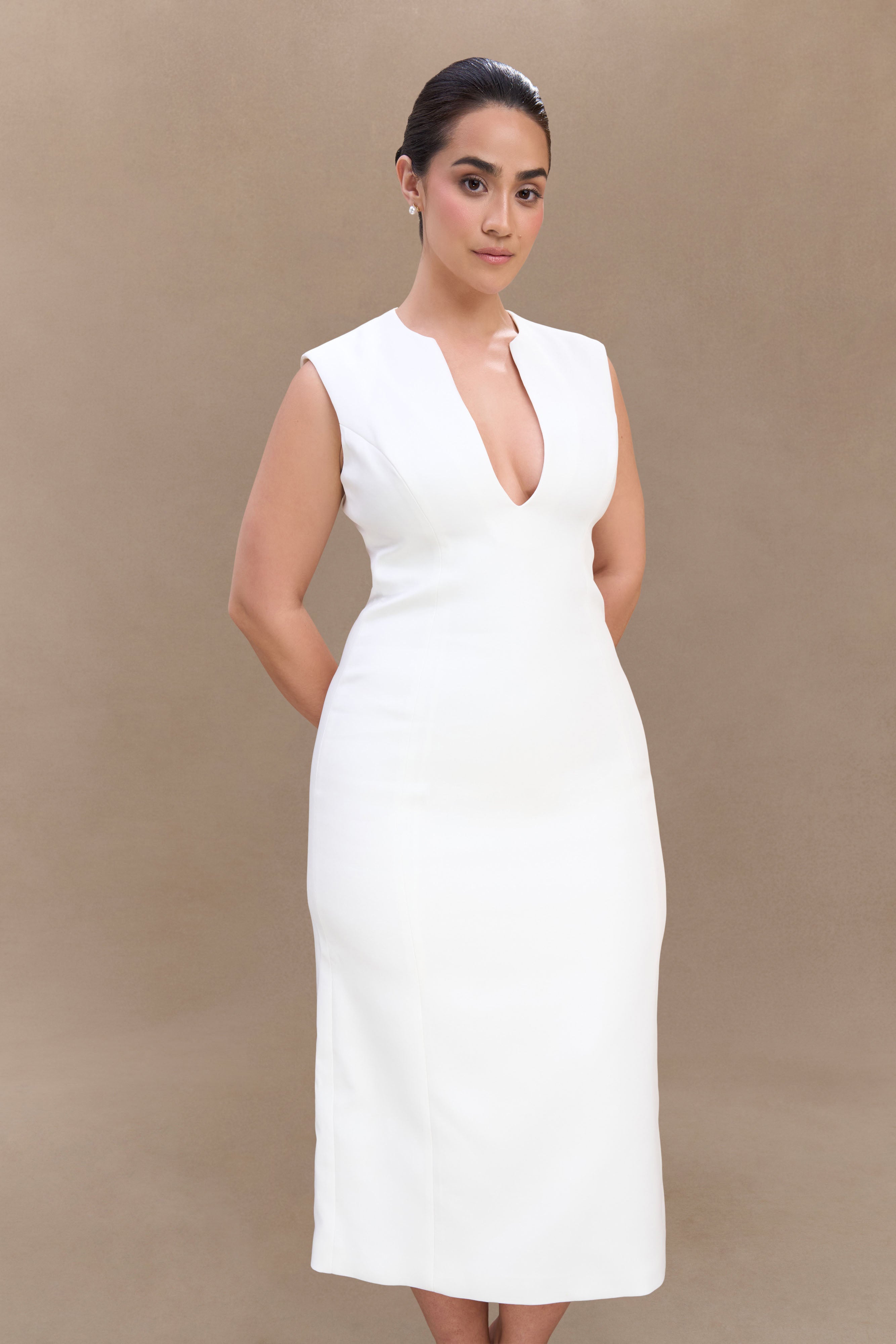 Audrine Suiting Sleeveless Midi Dress - Ivory、mySite、solidvoid