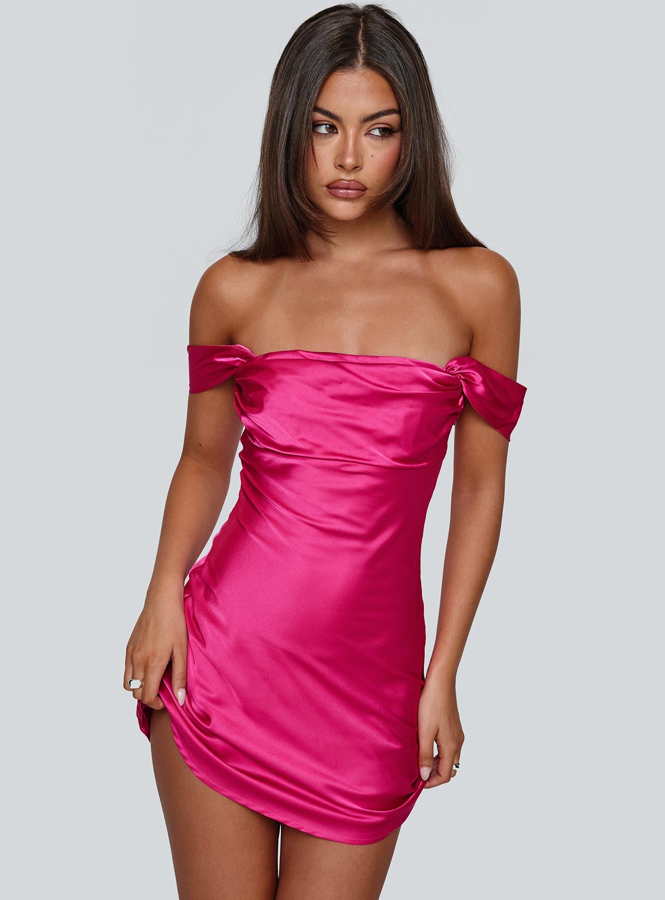 Zabbarra Off The Shoulder Mini Dress Hot Pink、mySite、solidvoid