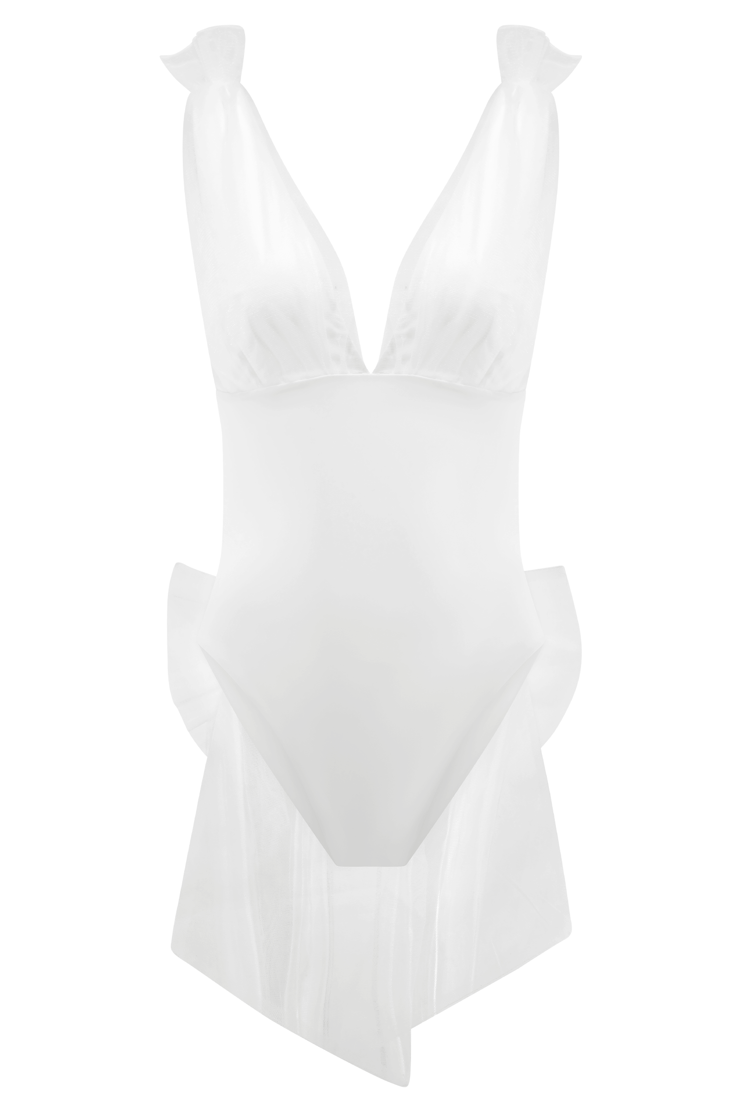 Sybil Plunge One Piece With Bow - Ivory、mySite、solidvoid
