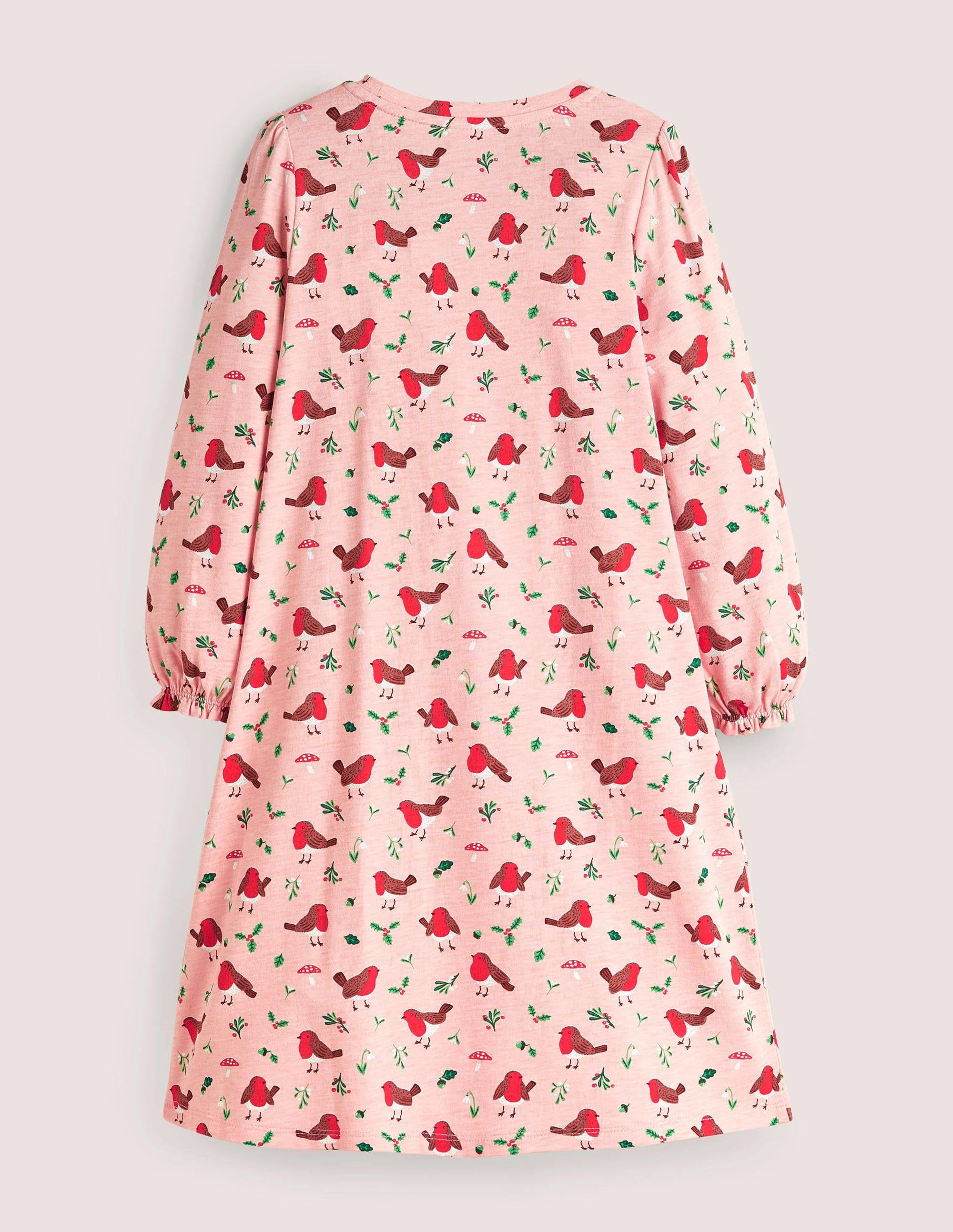  Printed Long-sleeved Nightie-Boto Pink Robins、mySite、ashleygrahame