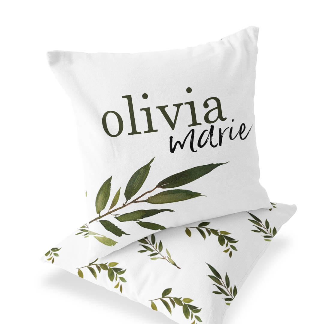  Olive Leaf Personalized Name Accent Pillow、mySite、layawaytickets