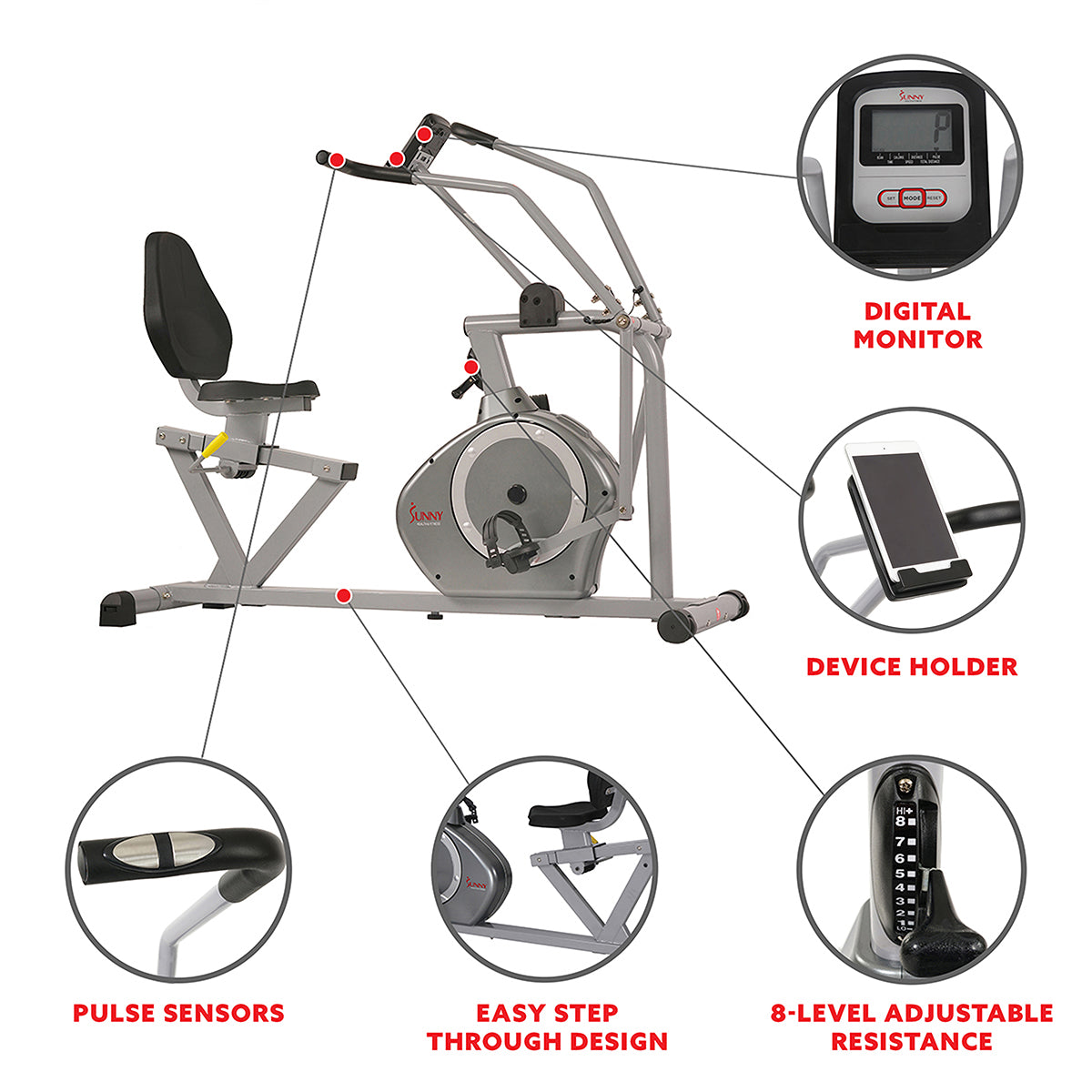  Arm Exerciser Magnetic Recumbent Bike Cross Trainer w/ High 350 LB Weight Capacity、mySite、ghnorth