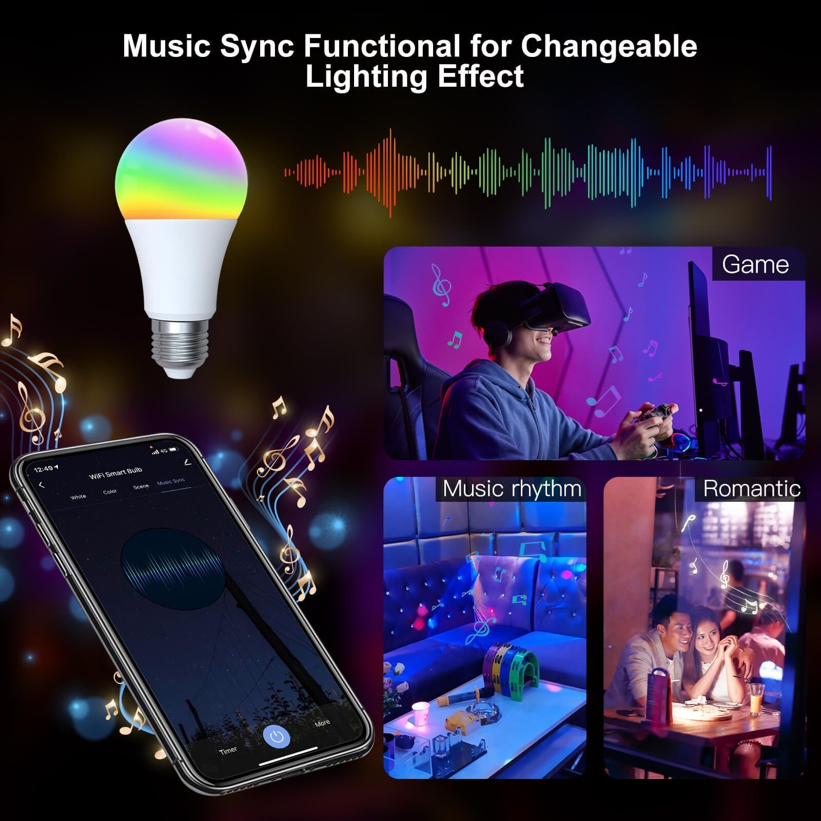 MOES WiFi Smart LED Light Bulb Dimmable Lamp 14W/9W RGB E27 Color Changeable 2700K-6500K、mySite、fannypackpong