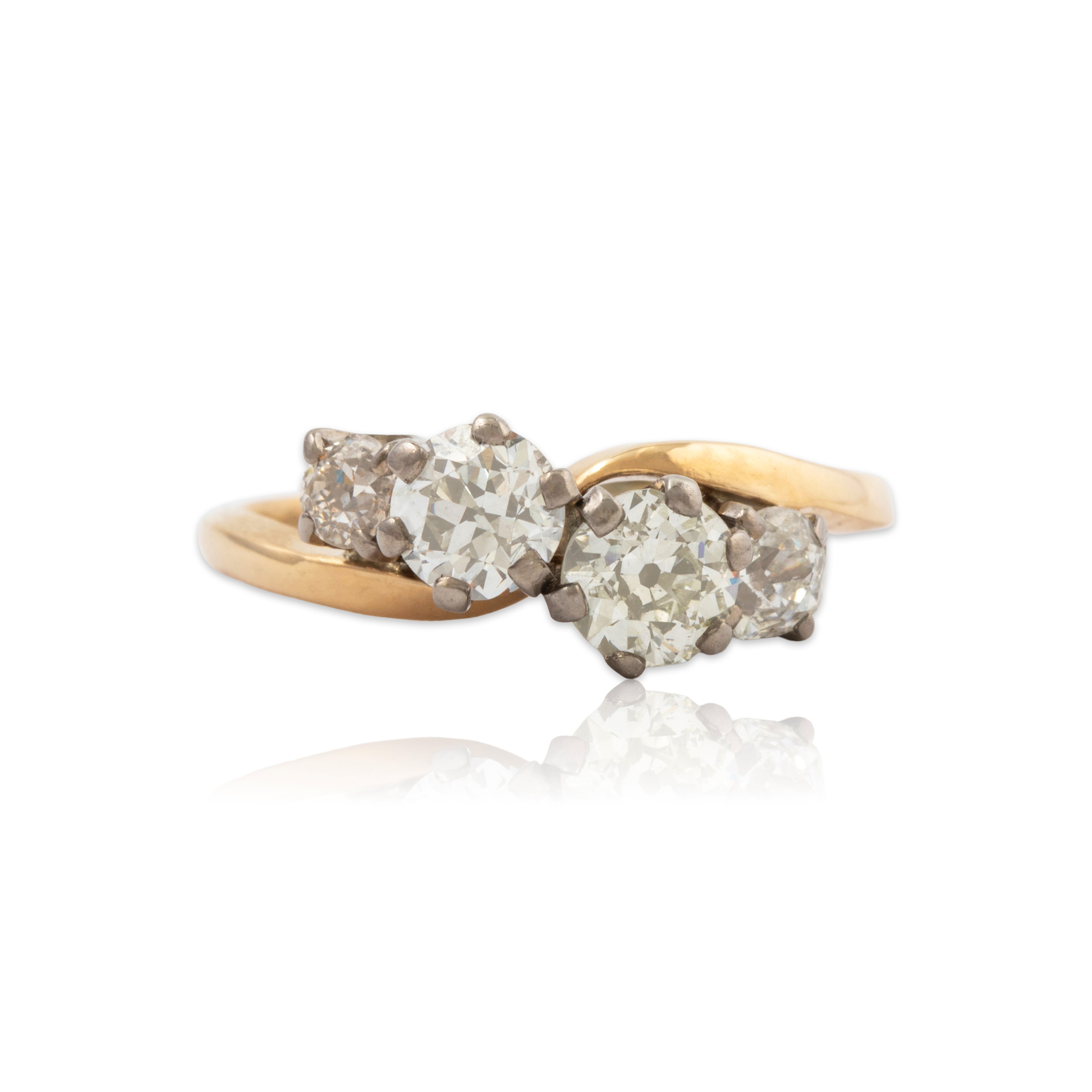 Vintage 14k Yellow Gold .95cttw Old Mine Diamond Dazzling Bypass Ring 4.75、mySite、hinf8tx79