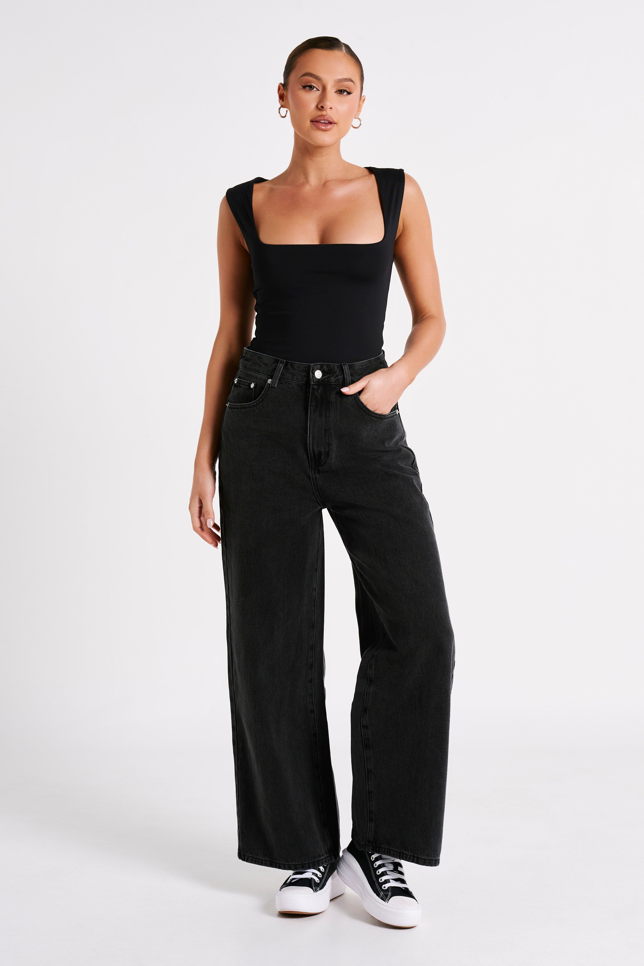 Linley Recycled Nylon Long Line Top - Black、mySite、solidvoid