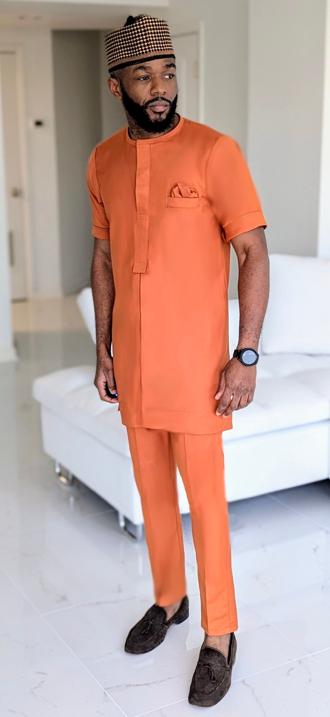 Dupsie's Danladi Burnt-Orange Senator Dashiki Suit with matching slim fit pants DPASBO72、mySite、solidvoid