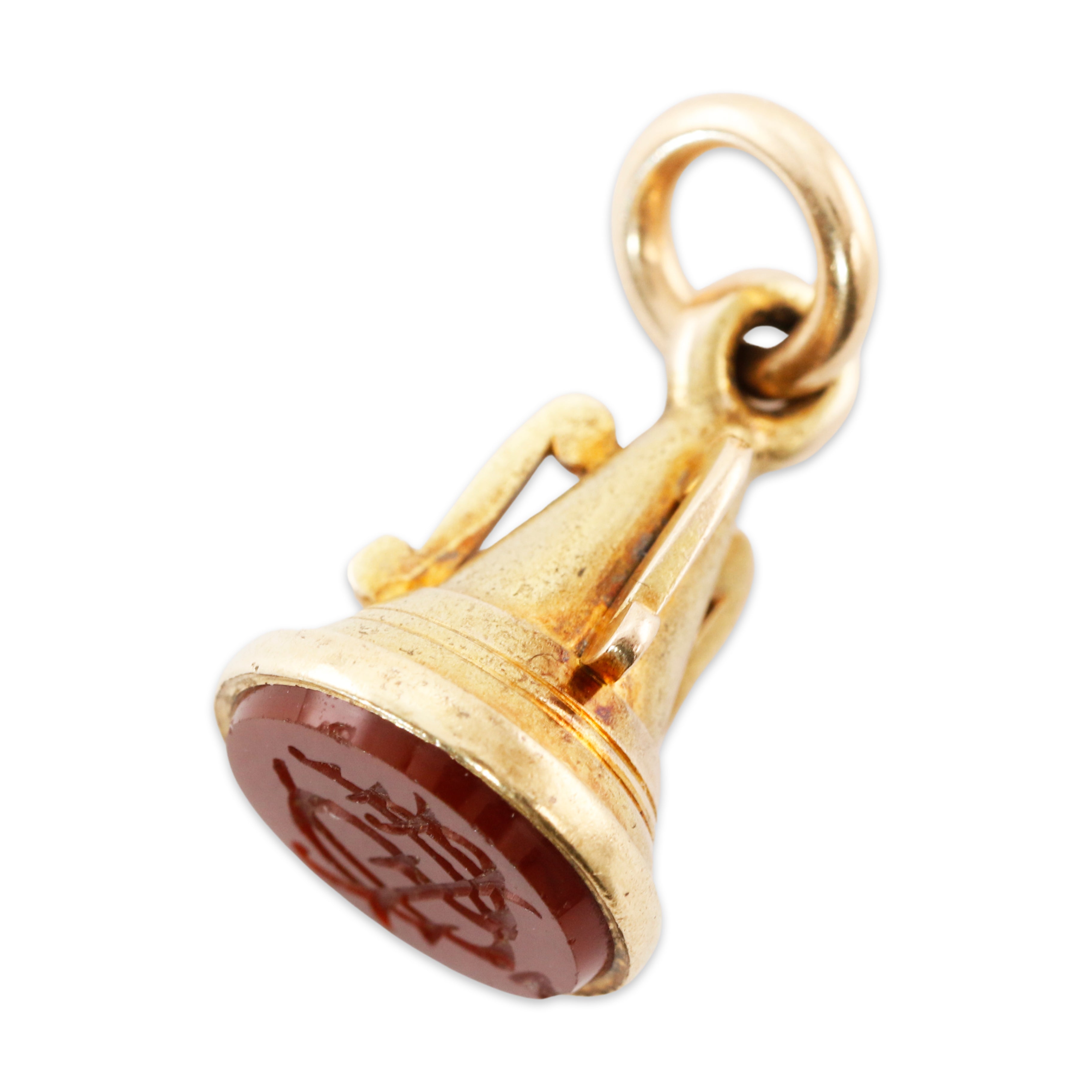 VICTORIAN ANTIQUE 15K YELLOW GOLD RED CARNELIAN ES MONO INTAGLIO FOB PENDANT、mySite、hinf8tx79