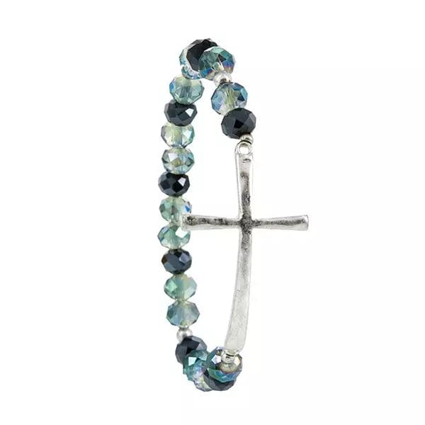 Inspirational Cross Stretch Bracelet Silver or Gold Glass Beads Affordable、mySite、g9winljtr