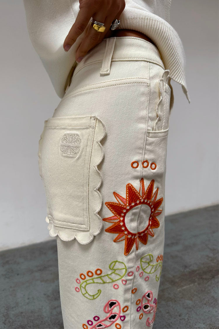 Ecru Enchanted Cut Work Scallop Jeans、mySite、solidvoid