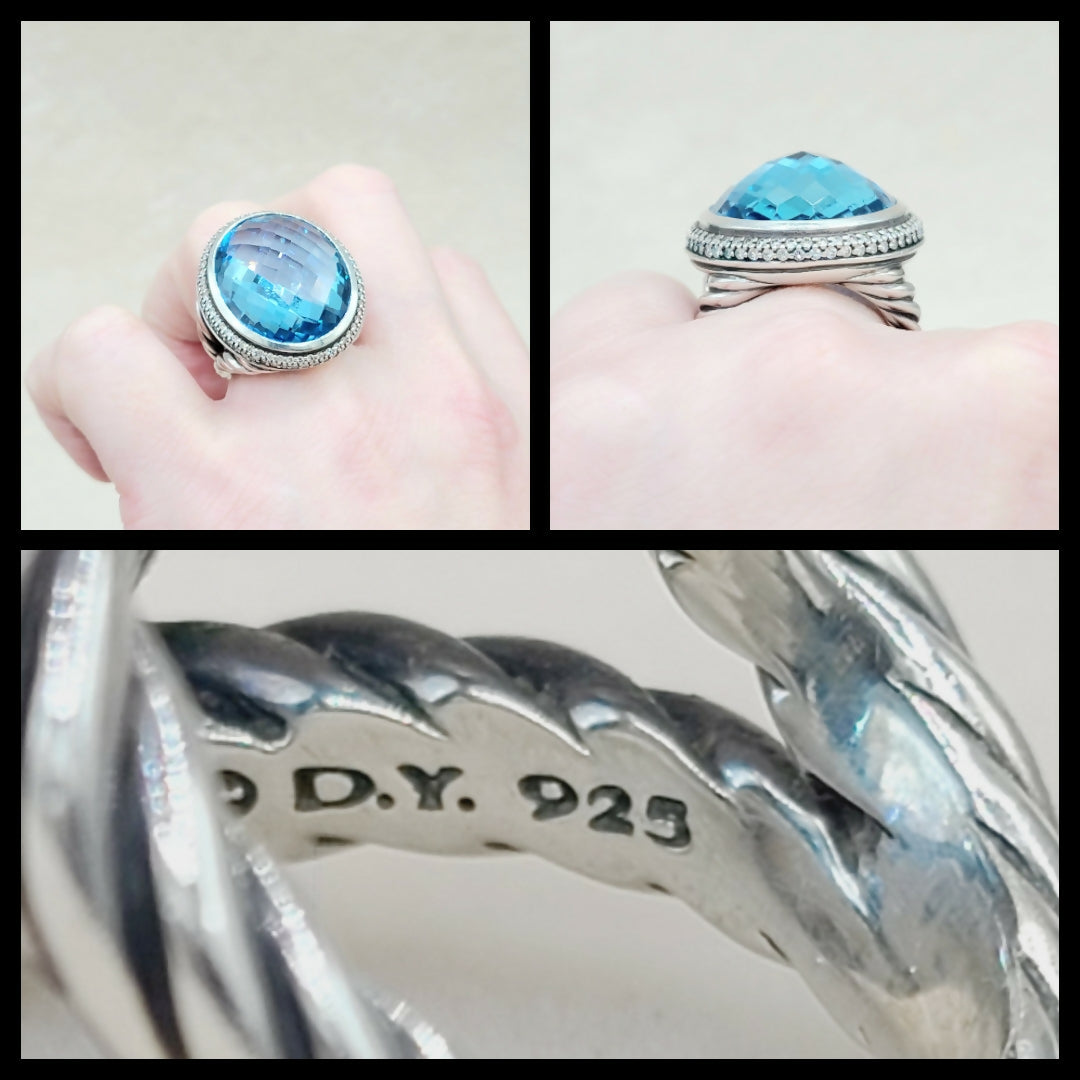 David Yurman Signature Oval Ring Blue Topaz & Diamonds、mySite、hinf8tx79