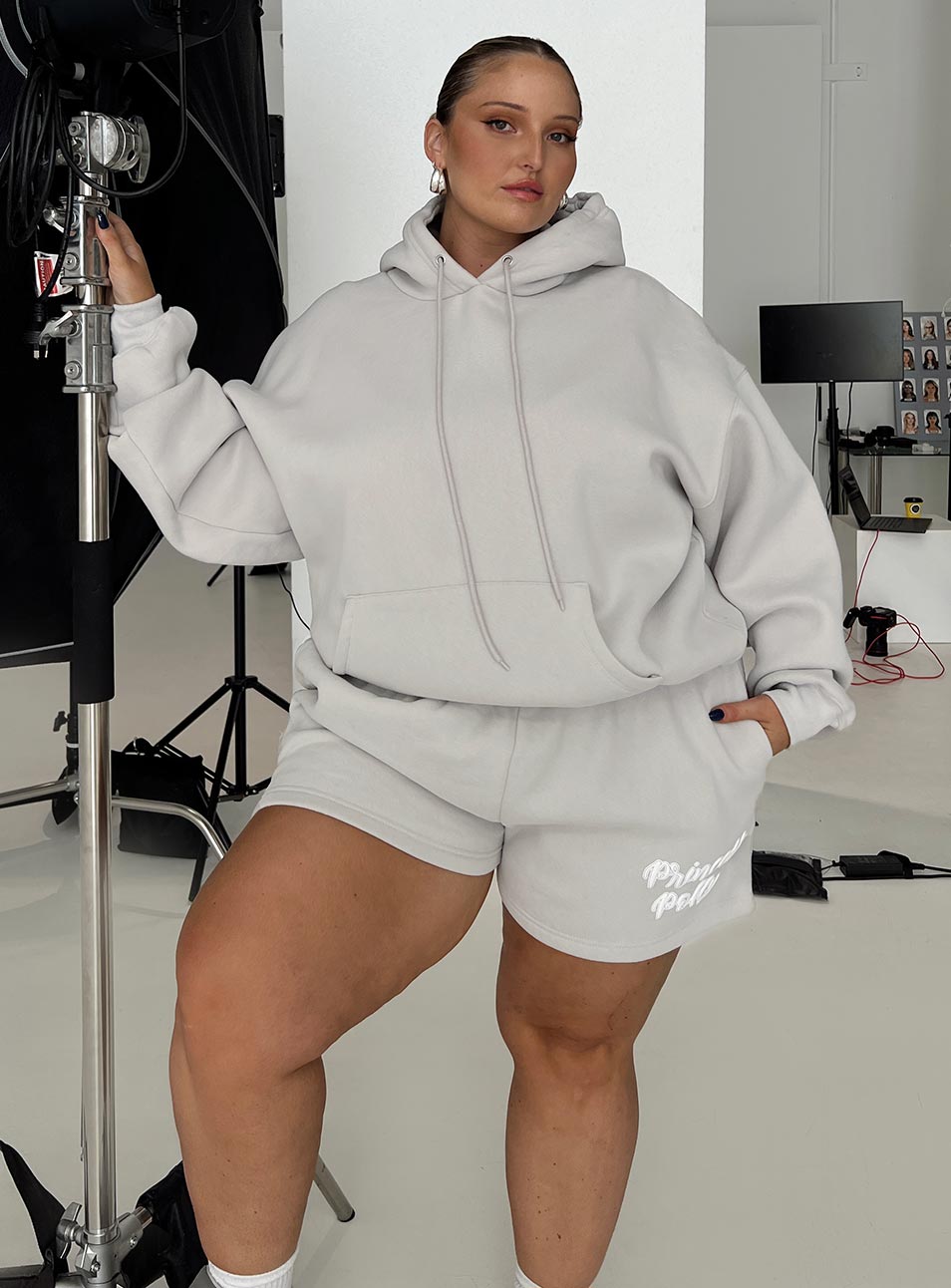 Princess Polly Track Shorts Puff Text Grey Curve、mySite、solidvoid