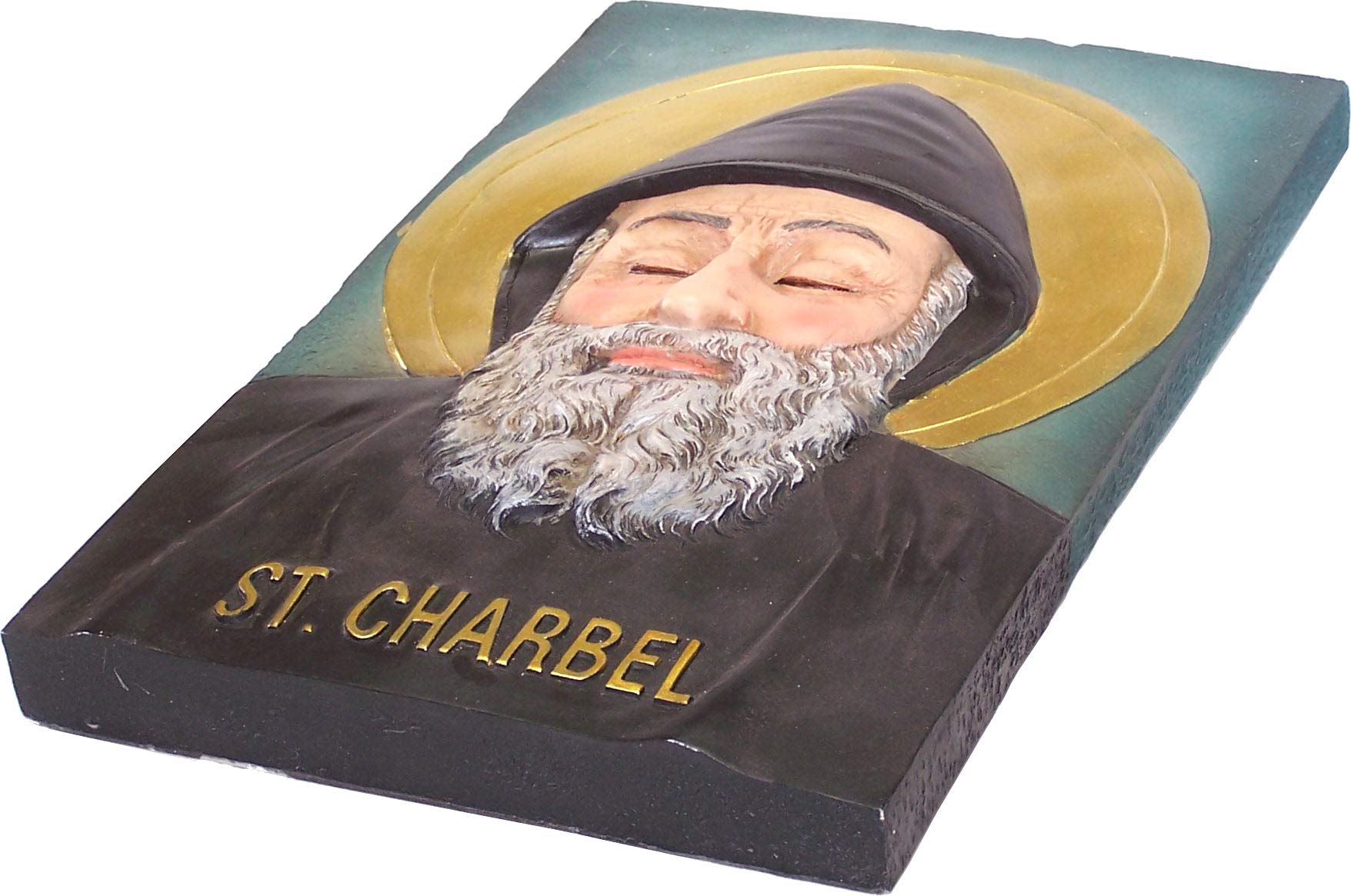  Holy Land Market Mar Charbel (Saint Charbel - Maronite Saint) 3-D Raised Icon Polyresin Plaque (29 x 19 x 2.5 cm or 11.5 x 7.5 x 1 inches)、mySite、elrpsem3k