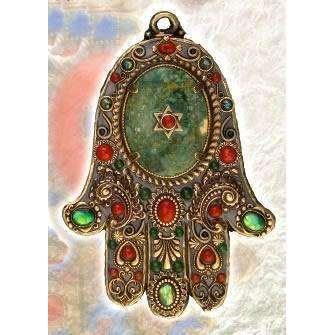 Michal Golan Turquoise and Red Jasper Wall Hamsa、mySite、topwebapps