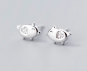 Pig Stud Earrings with CZ, Sterling Silver & Rose Gold Plated*、mySite、g9winljtr