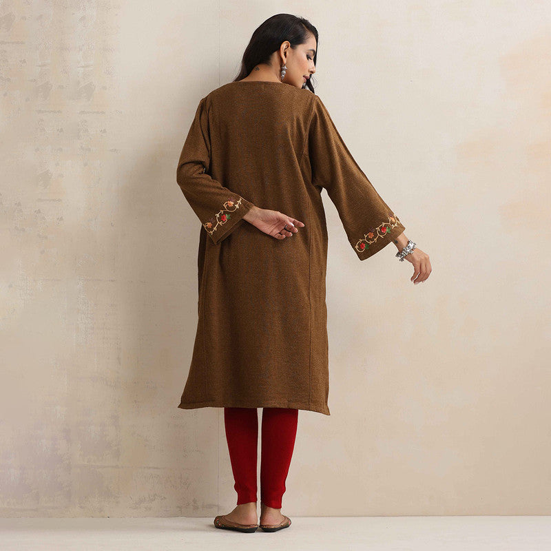 Woolen Kurta For Women | Floral Embroidered | Brown、mySite、camillekostekn