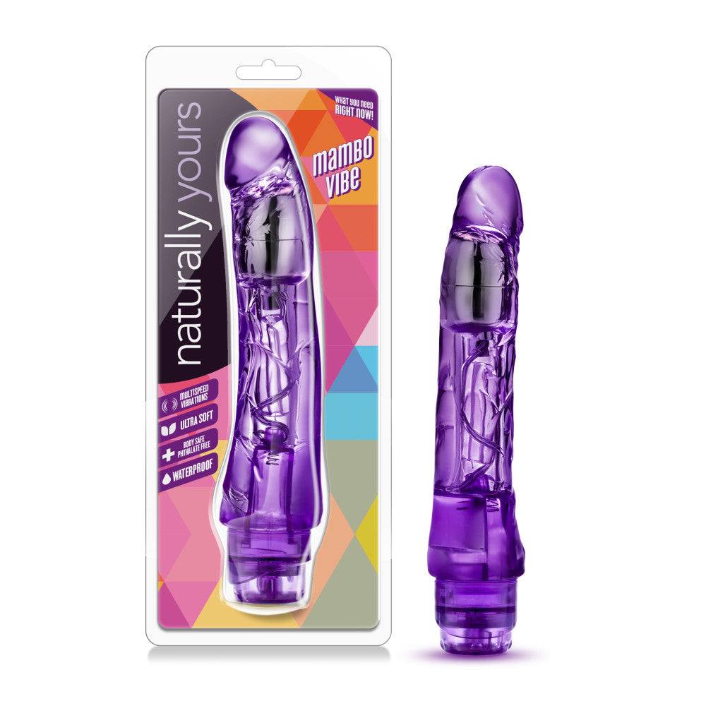 Naturally Yours By Blush® | Mambo Vibe Realistic Curved Purple 9-Inch Long Vibrating Dildo、mySite、bottomscart