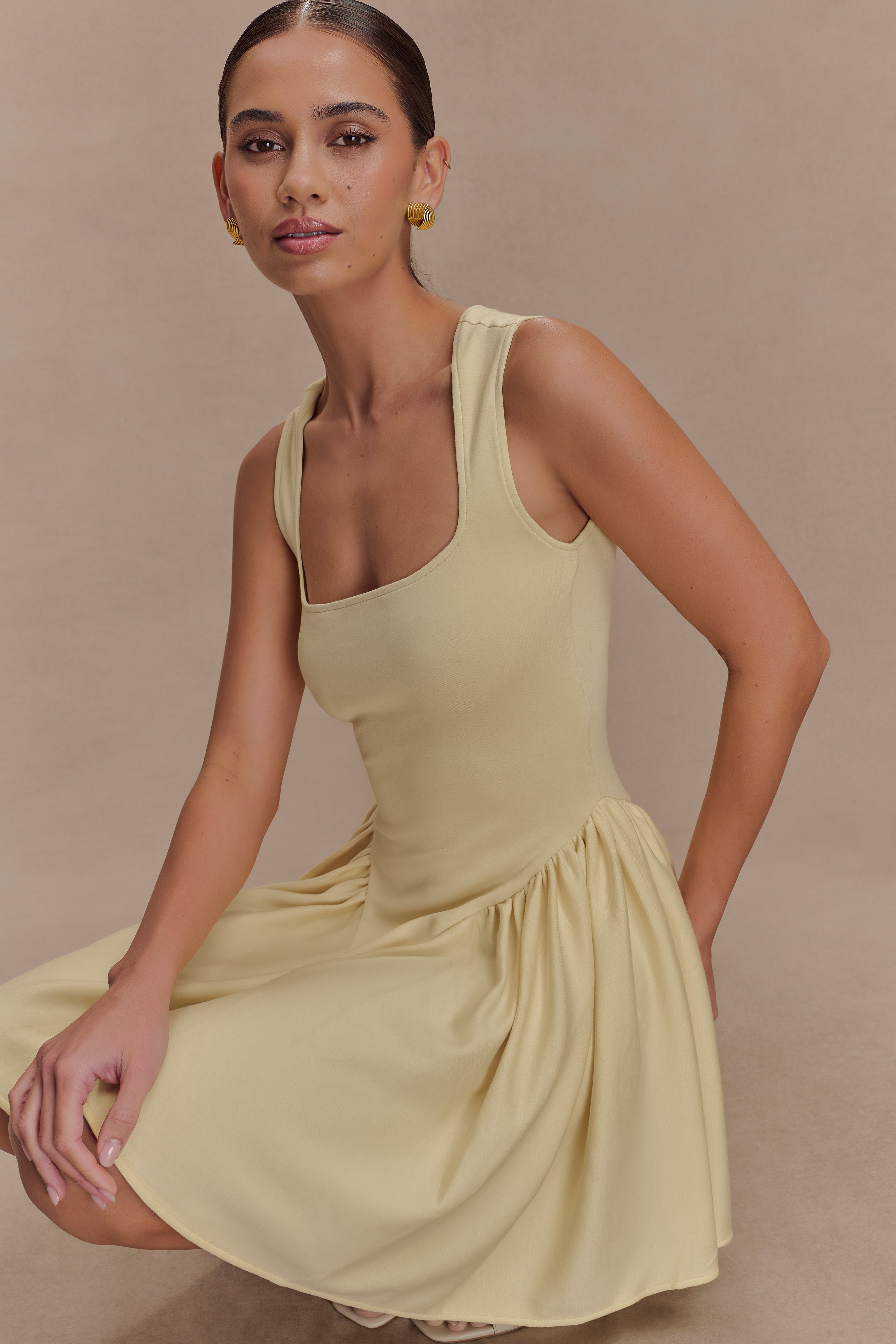 Sharon Scuba Jersey Mini Dress - Pastel Lemon、mySite、solidvoid