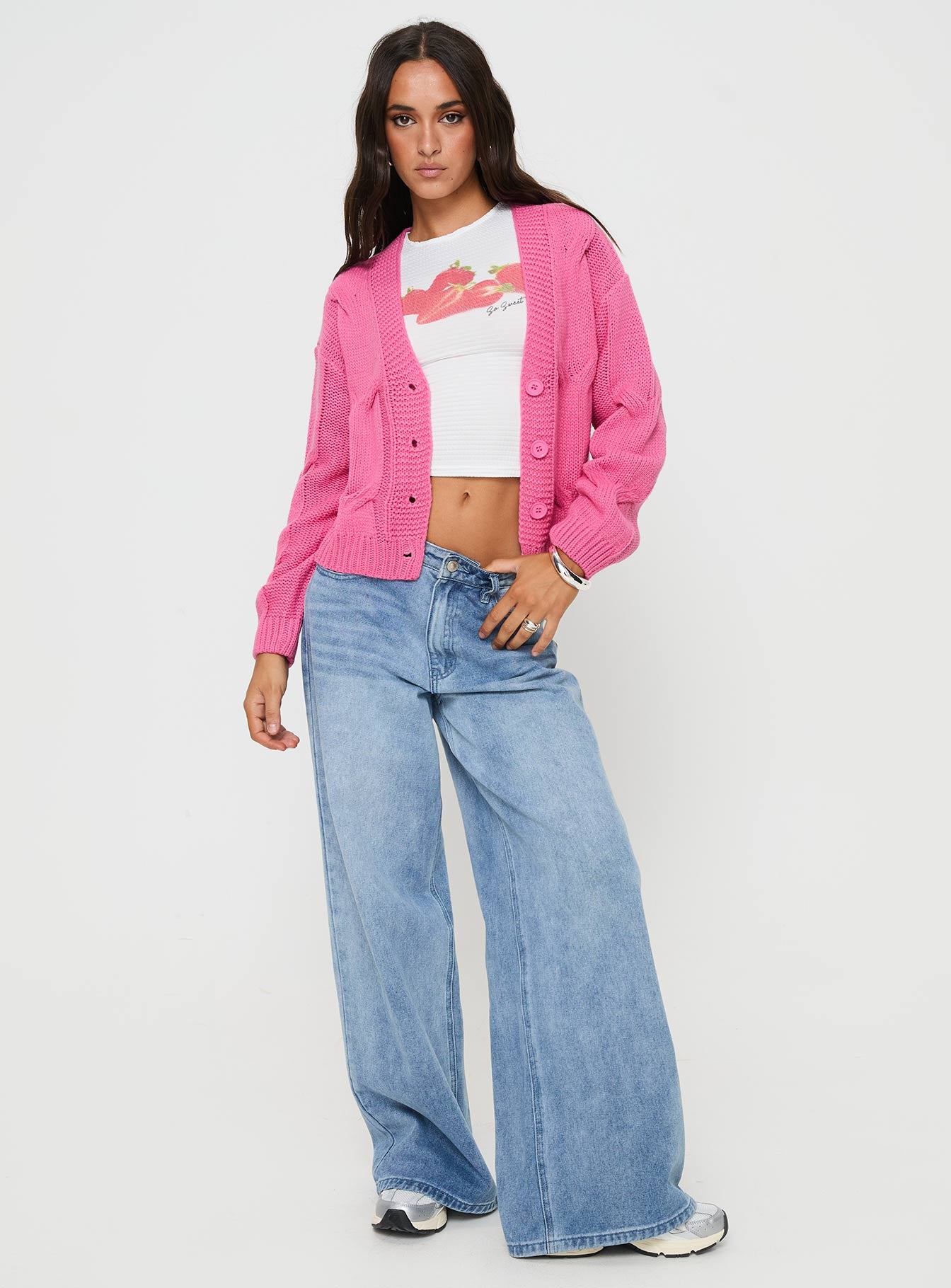 Kinzley Cable Knit Cardigan Pink、mySite、solidvoid