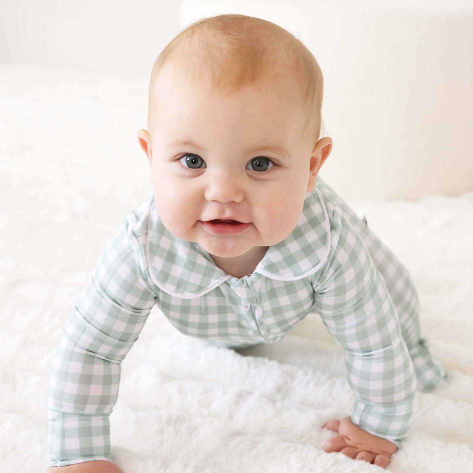  Peter Pan Collar Zipper Footie | Moss Gingham、mySite、layawaytickets