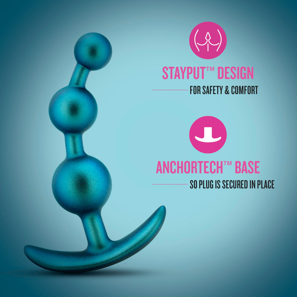 Anal Adventures Matrix By Blush® | The Gamma Plug: 5 inch Curved Beaded Butt Plug in Neptune Teal | With Stayput™ Technology & AnchorTech™ Base、mySite、bottomscart