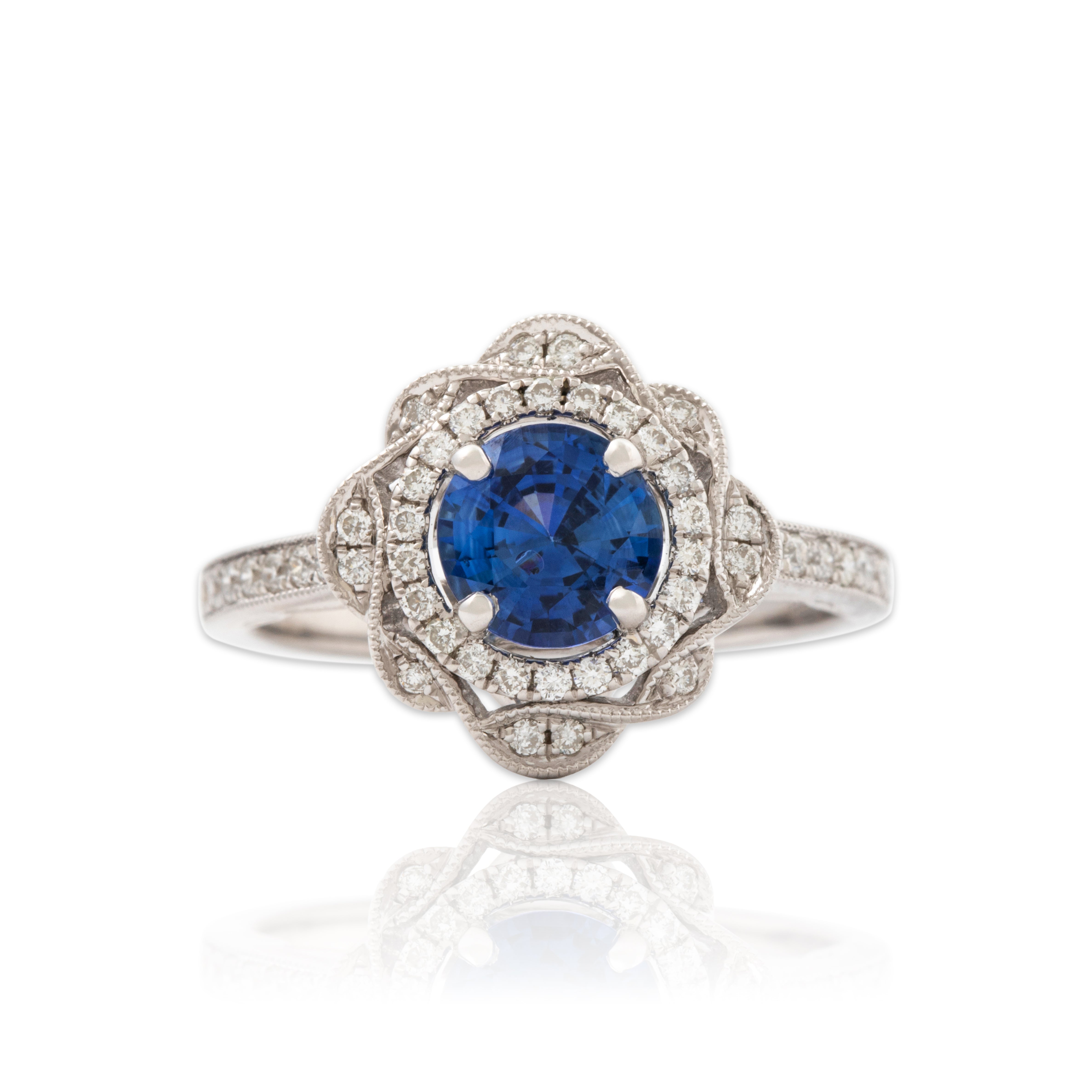 Vintage 14k White Gold 1.15ct Sapphire .336cttw Diamond Double Halo Ring 6.50、mySite、hinf8tx79