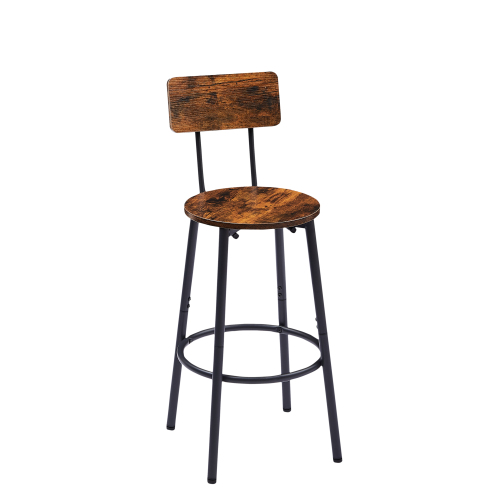 Round bar stool set with shelves, stool with backrest Rustic Brown, 23.6'' Dia x 35.4'' H、、casual