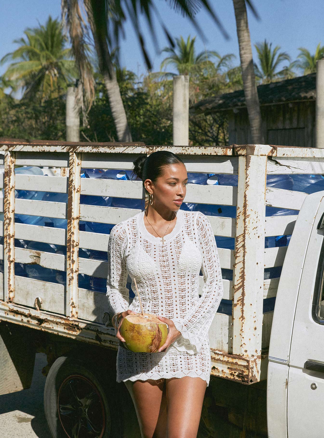 Crush Long Sleeve Mini Dress White、mySite、solidvoid