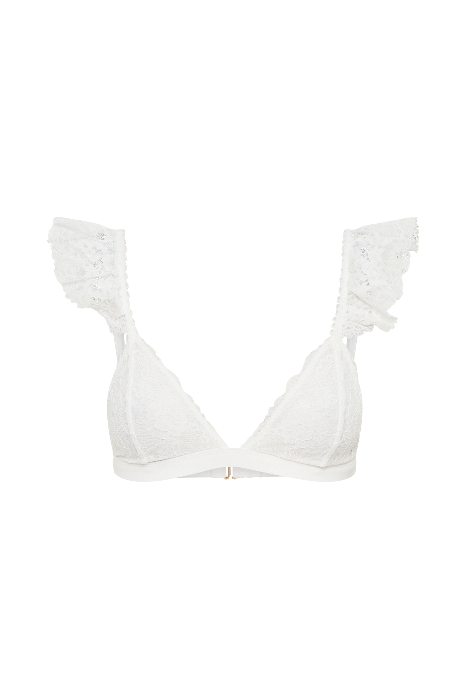 Anniston Lace Frill Triangle Bralette - White、mySite、solidvoid