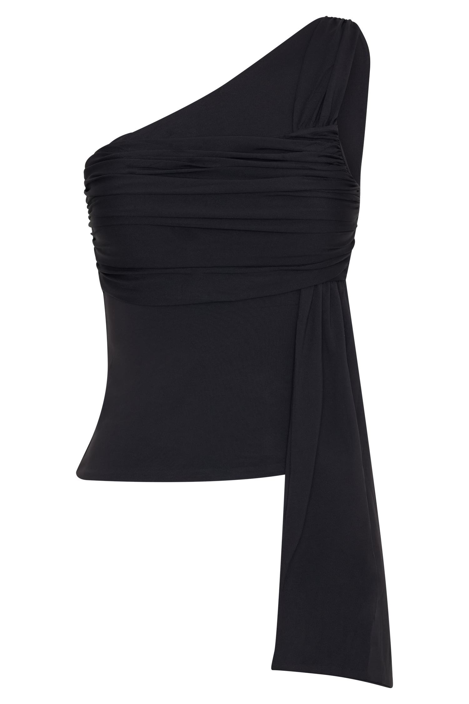 Sera One Shoulder Recycled Nylon Top With Drape - Black、mySite、solidvoid
