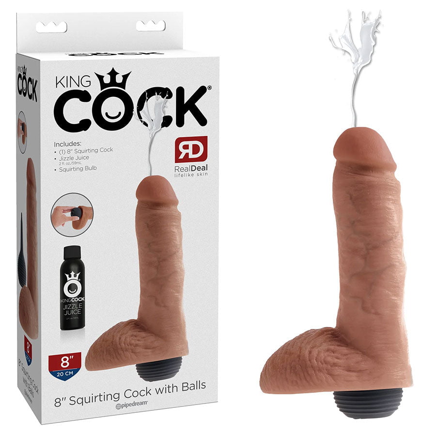 King Cock 8 Inch Squirting Realistic Dildo with Balls (Tan/White)、mySite、bottomscart