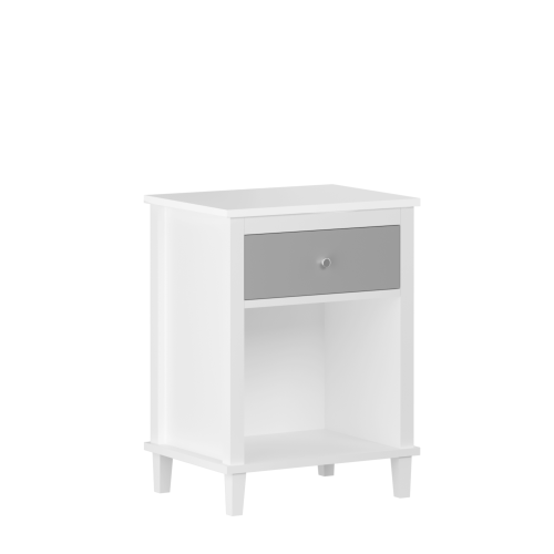 26.77''H Wooden Nightstand with One Drawer One Shelf for Kids, Adults, White+Golden handle、、casual