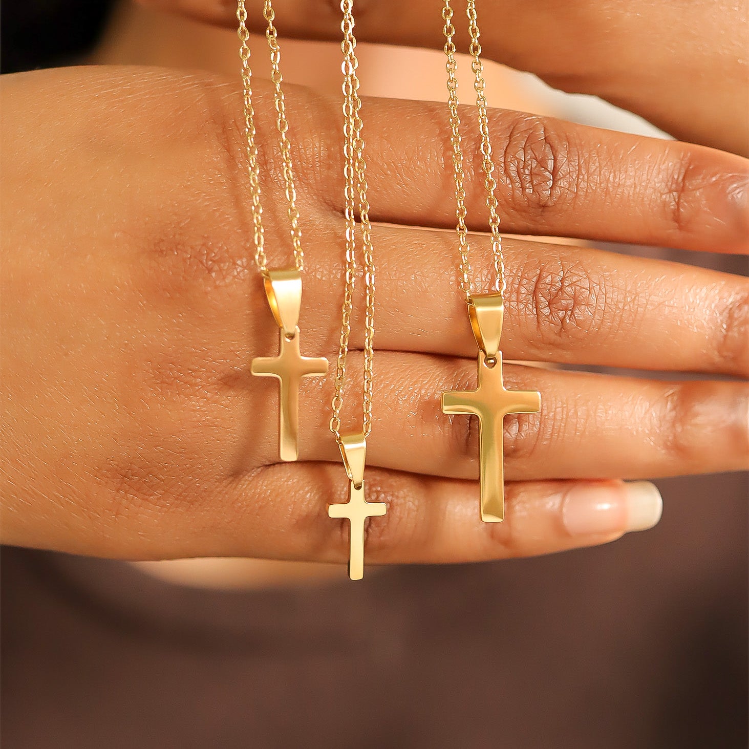 18K Gold PVD Stainless Steel Engravable Blank Cross Pendant Necklace / SBB0286、mySite、dreamappss