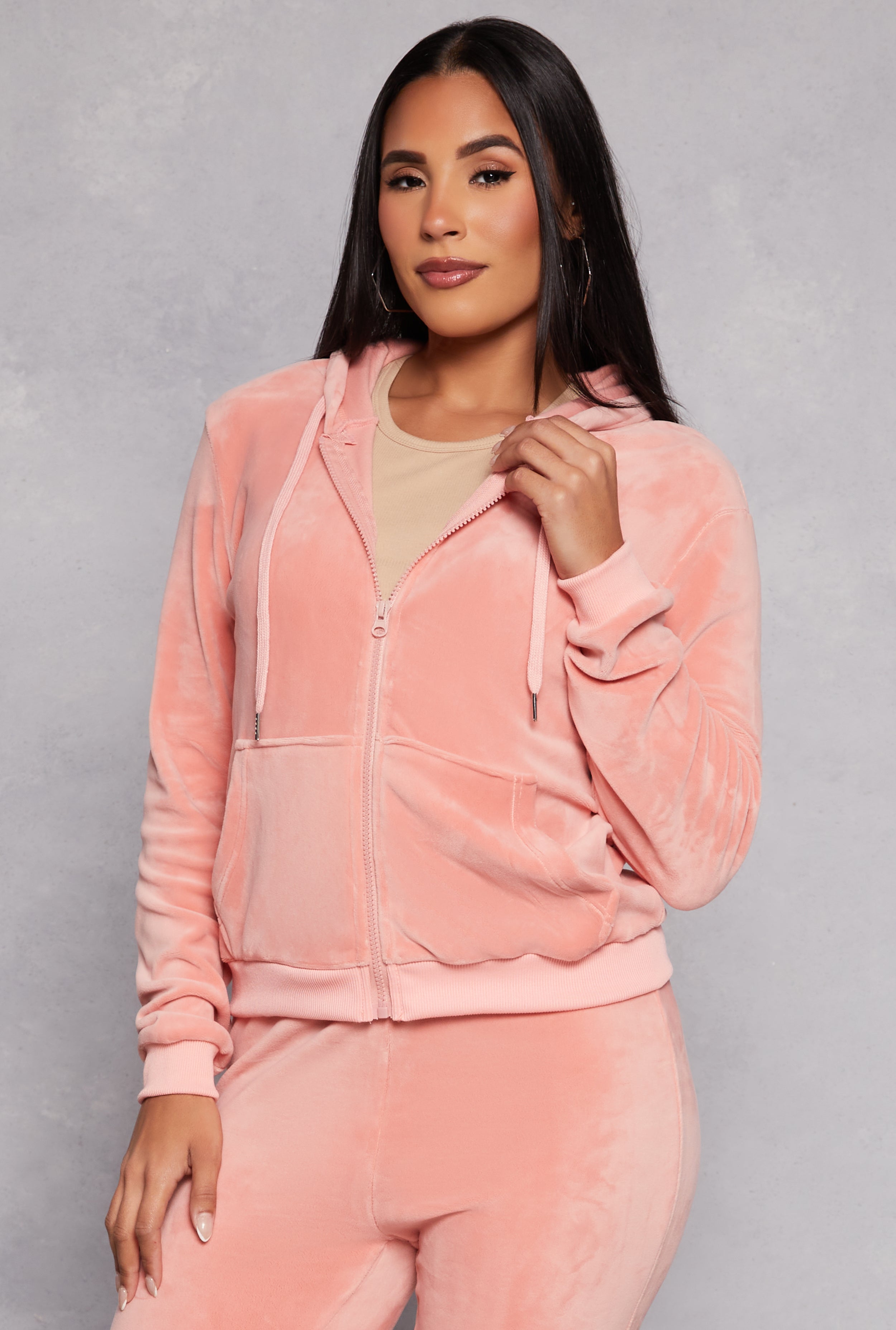 Velour Zip Front Hooded Top、mySite、camillekostekn