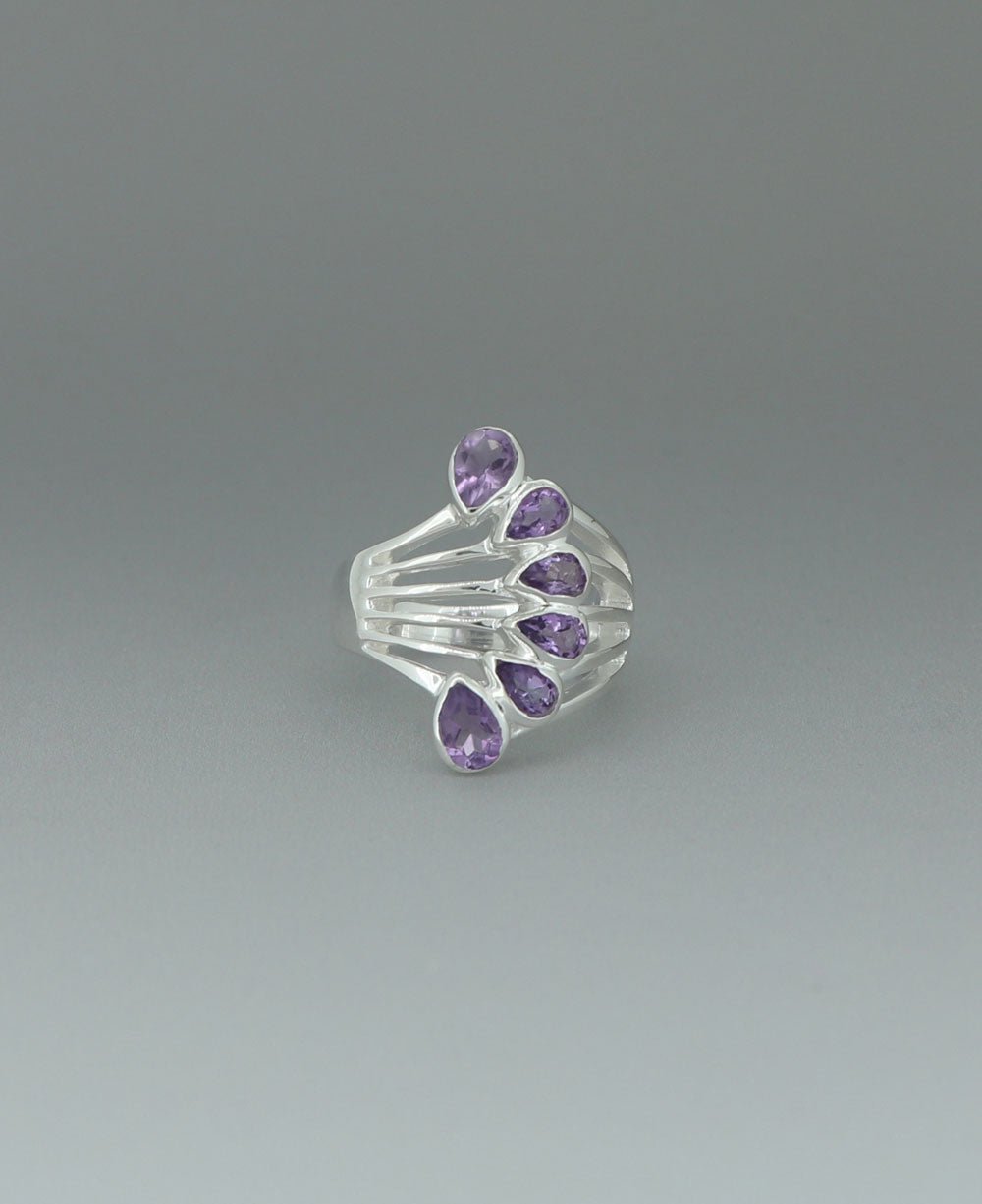Sterling Silver Teardrop Gemstones Amethyst Ring、mySite、topwebapps