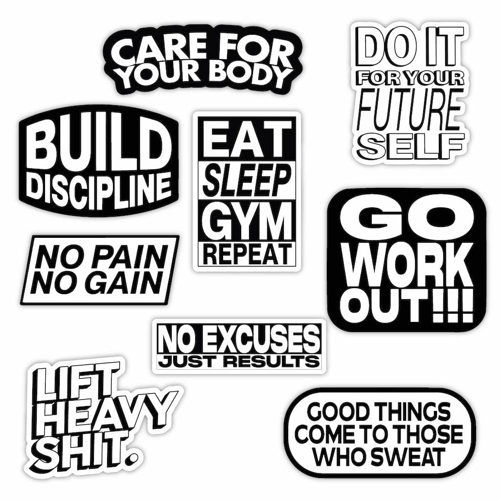  Gym Motivation Sticker 9 Pack (Black and White)、mySite、ghnorth