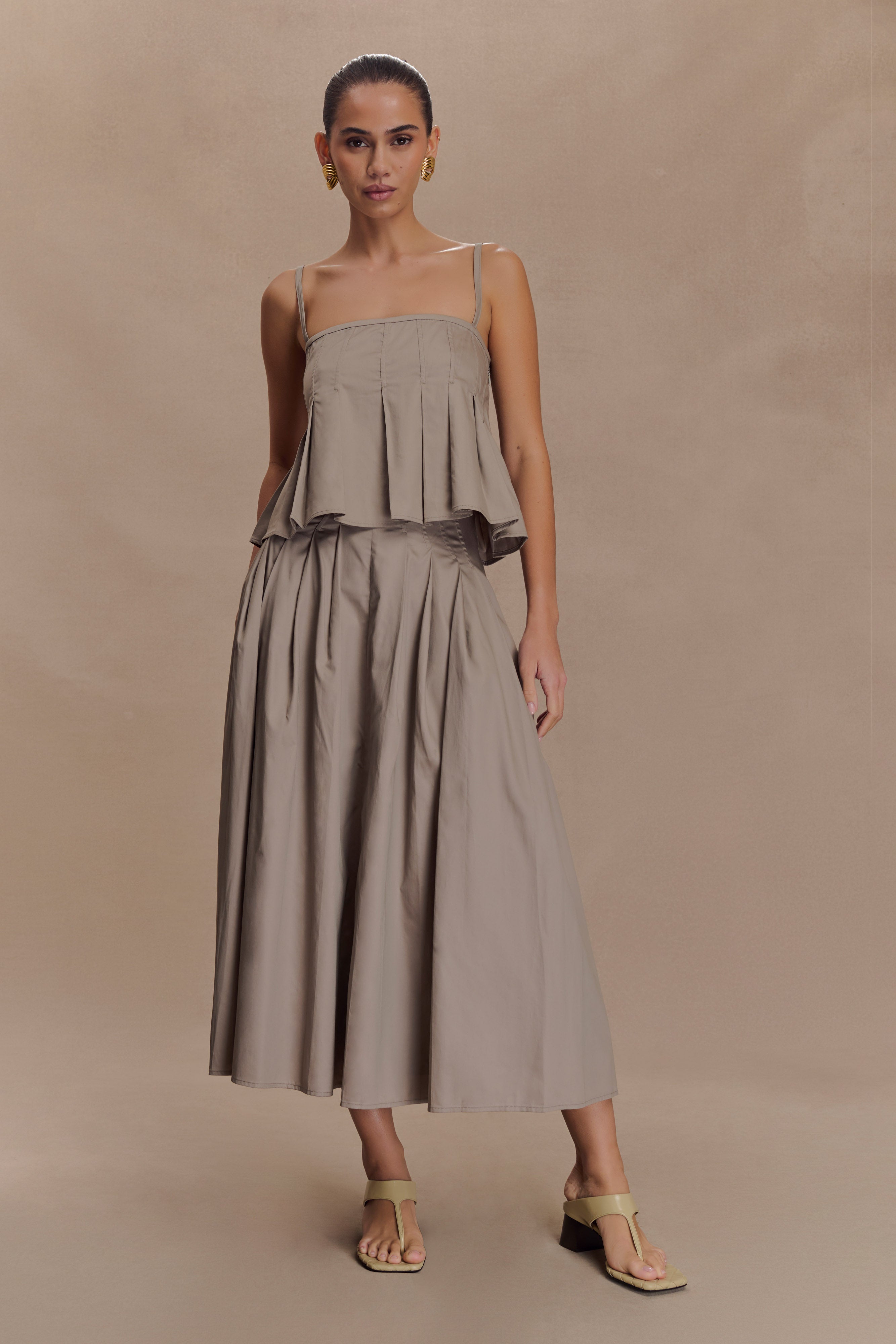 Mae A-Line Midi Skirt - Pebble Brown、mySite、solidvoid